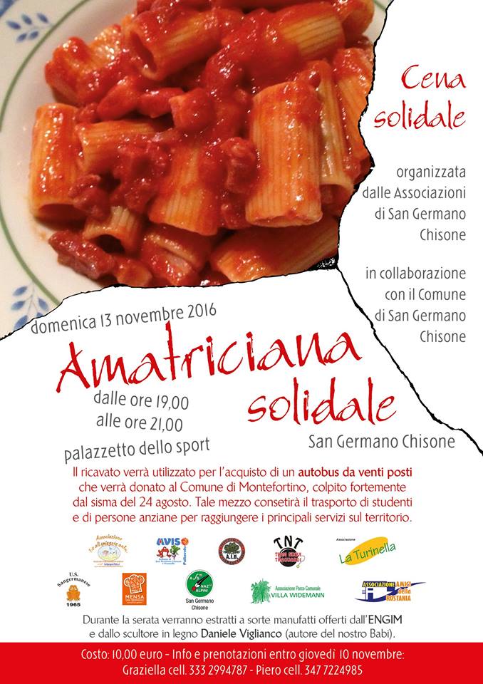Amatriciana solidale 2016 nov. 13 ore 19/21